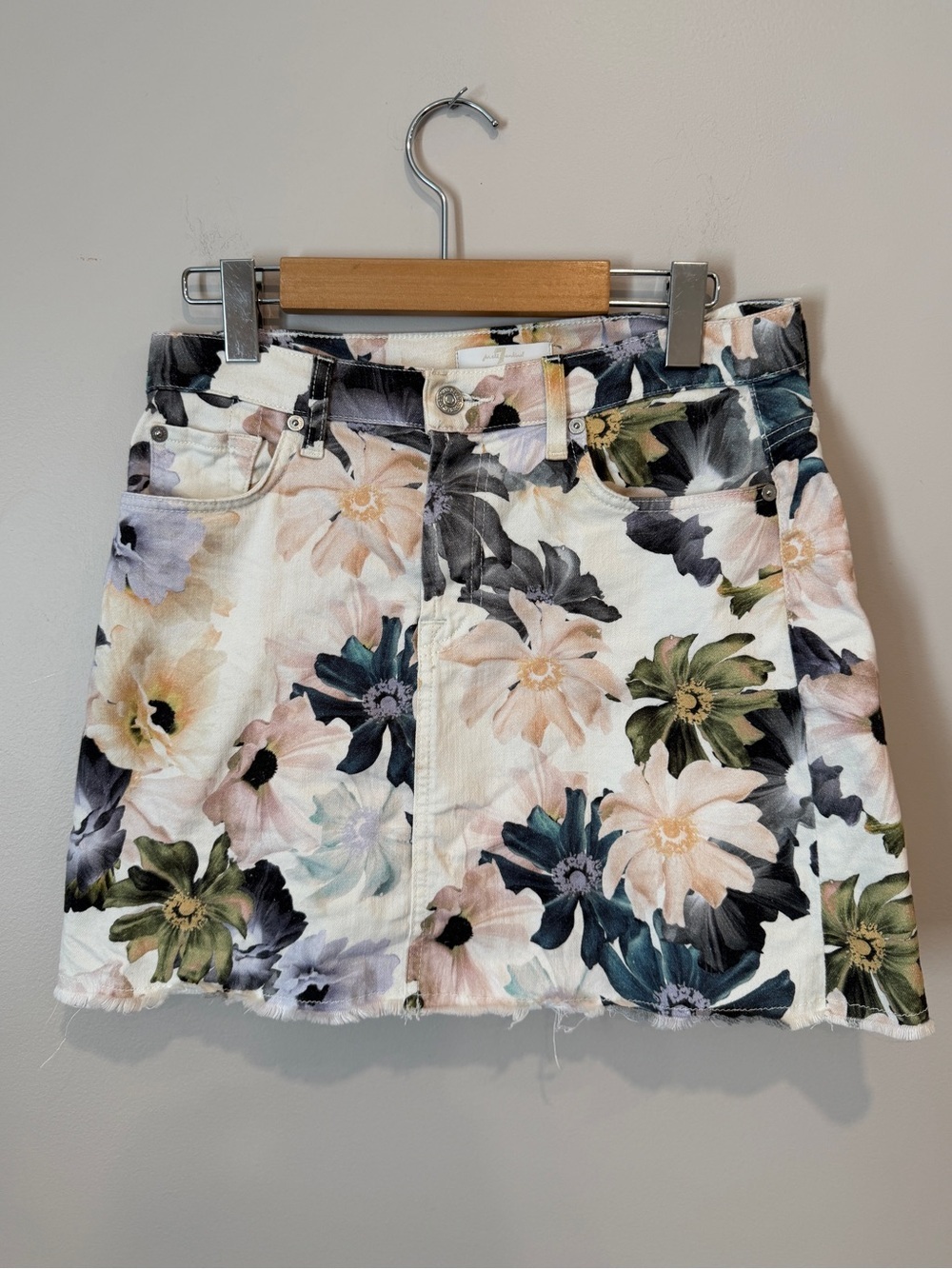 7 For All Mankind Desert Garden Denim Mini Skirt 27 Raw Hem